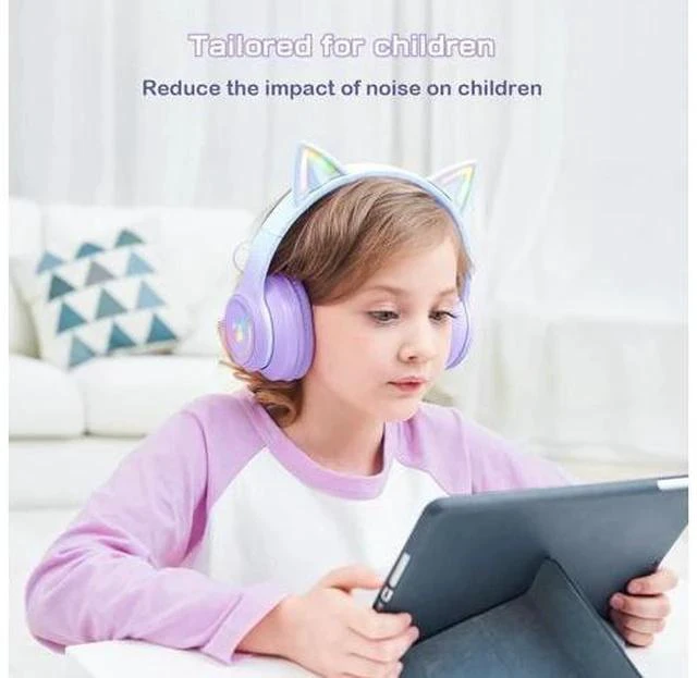 Alt view image 2 of 7 - SIMGAL Bluetooth Cat Ear Headphones for Kids, Wireless & Wired Mode Foldable Headset with Mic, RGB LED Light, for Girls School Gaming, Compatible with Mobile Phones PC Tablet