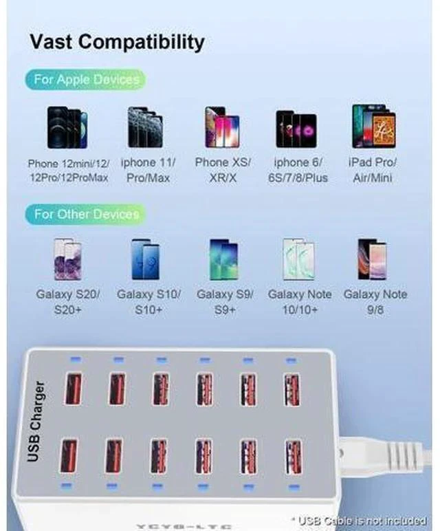 Alt view image 6 of 7 - USB Charger 12-Ports USB Charging Station for Multiple Devices USB Wall Charger Power Hub Strip Smart Plug Charging Dock Block for iPhone Xs/XR,iPad,iPod,Galaxy S9/S8,Laptops and Smart Phones 60W