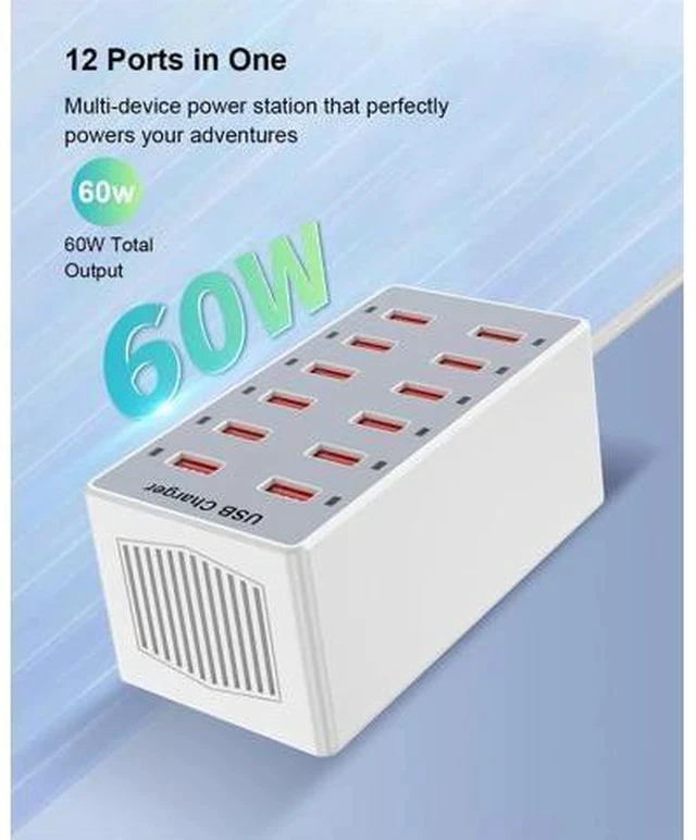 Alt view image 2 of 7 - USB Charger 12-Ports USB Charging Station for Multiple Devices USB Wall Charger Power Hub Strip Smart Plug Charging Dock Block for iPhone Xs/XR,iPad,iPod,Galaxy S9/S8,Laptops and Smart Phones 60W