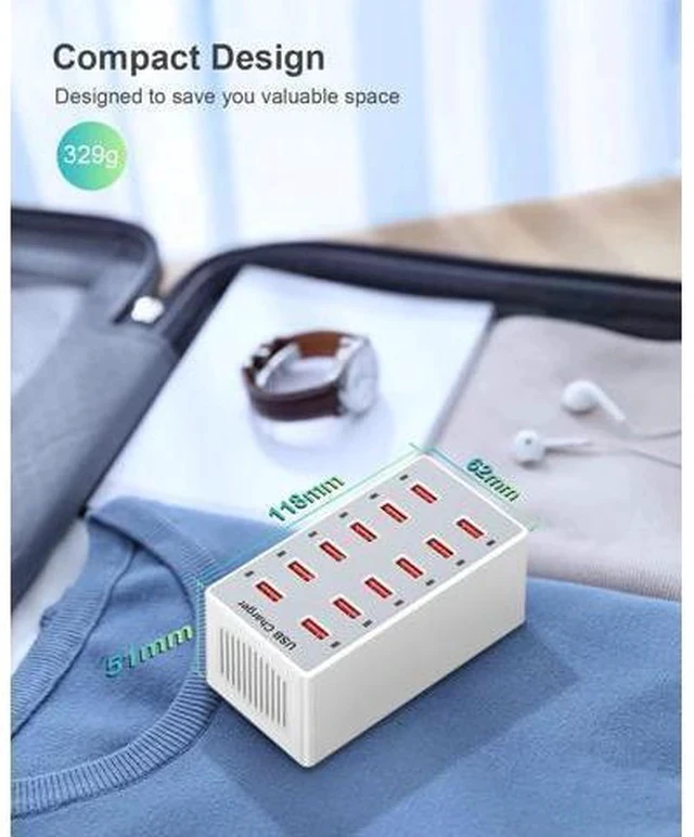Alt view image 5 of 7 - USB Charger 12-Ports USB Charging Station for Multiple Devices USB Wall Charger Power Hub Strip Smart Plug Charging Dock Block for iPhone Xs/XR,iPad,iPod,Galaxy S9/S8,Laptops and Smart Phones 60W