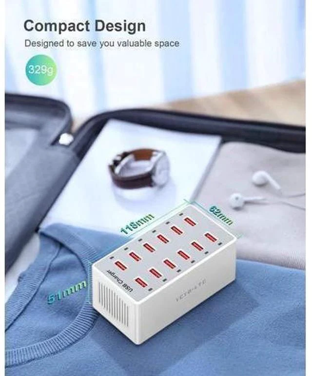 Alt view image 5 of 7 - USB Charger 12-Ports USB Charging Station for Multiple Devices USB Wall Charger Power Hub Strip Smart Plug Charging Dock Block for iPhone Xs/XR,iPad,iPod,Galaxy S9/S8,Laptops and Smart Phones 60W