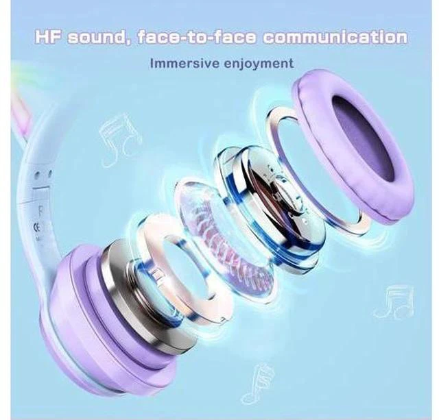 Alt view image 4 of 7 - SIMGAL Bluetooth Cat Ear Headphones for Kids, Wireless & Wired Mode Foldable Headset with Mic, RGB LED Light, for Girls School Gaming, Compatible with Mobile Phones PC Tablet