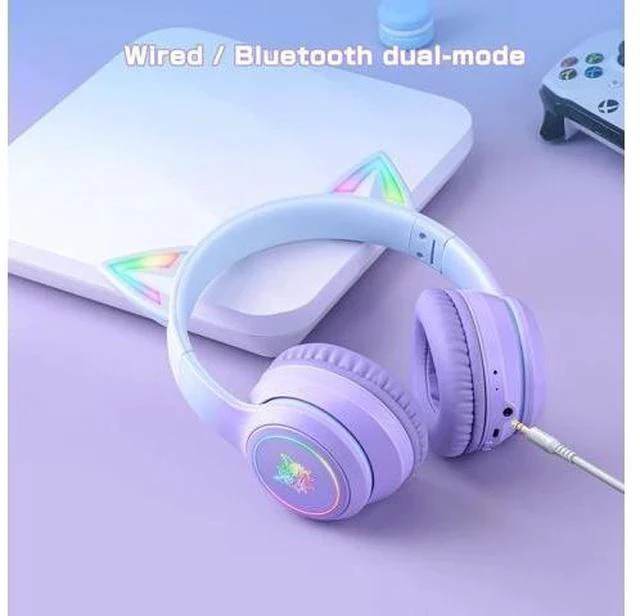 Alt view image 5 of 7 - SIMGAL Bluetooth Cat Ear Headphones for Kids, Wireless & Wired Mode Foldable Headset with Mic, RGB LED Light, for Girls School Gaming, Compatible with Mobile Phones PC Tablet