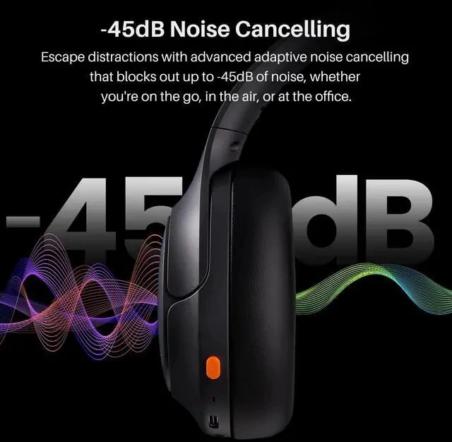 Alt view image 4 of 7 - HT3 Hybrid Noise Cancelling Headphones, 90H Battery Life Wireless Over Ear Bluetooth 6.0 Foldable Headset, AI Voice Assistant with 5 Mics, Connect 2 Devices and Hi-Res Sound, 32 EQ Audio Presets