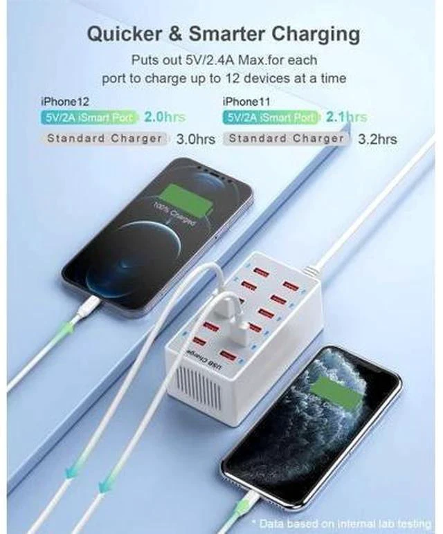 Alt view image 4 of 7 - USB Charger 12-Ports USB Charging Station for Multiple Devices USB Wall Charger Power Hub Strip Smart Plug Charging Dock Block for iPhone Xs/XR,iPad,iPod,Galaxy S9/S8,Laptops and Smart Phones 60W