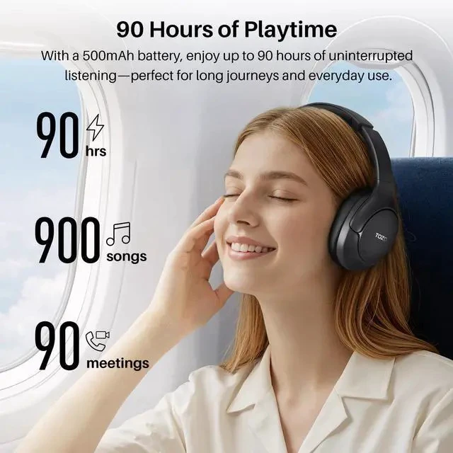 Alt view image 5 of 7 - HT3 Hybrid Noise Cancelling Headphones, 90H Battery Life Wireless Over Ear Bluetooth 6.0 Foldable Headset, AI Voice Assistant with 5 Mics, Connect 2 Devices and Hi-Res Sound, 32 EQ Audio Presets