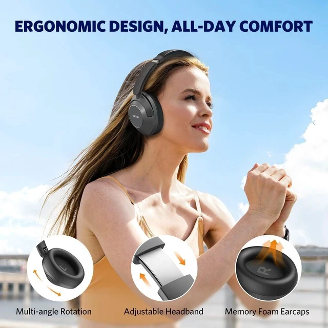Alt view image 4 of 7 - EarFun Wave Pro Active Noise Canceling Headphones, Wireless Over Ear Bluetooth Headphones, LDAC Hi-Res Sound, 5 Mics AI Clear Call, 80H Playtime, Multipoint Connection, Comfort Fit, Custom EQ via App