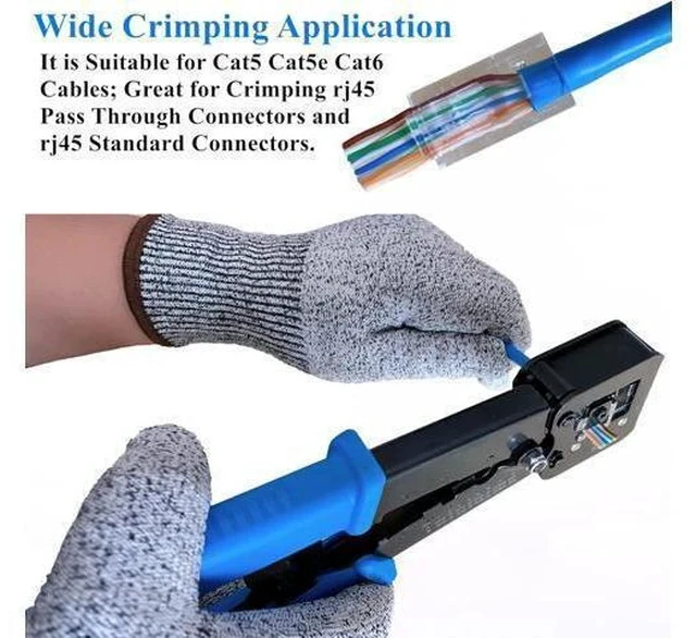 Alt view image 3 of 7 - RJ45 Crimping Tool for Cat6 Cat5e Cat5, Sturdy Crimper for rj45 rj12/11 Pass-Through Connectors with 50pcs rj45 Cat5e Pass-Through Connectors, 50pcs Covers, Wire Stripper; Network Cable Tester