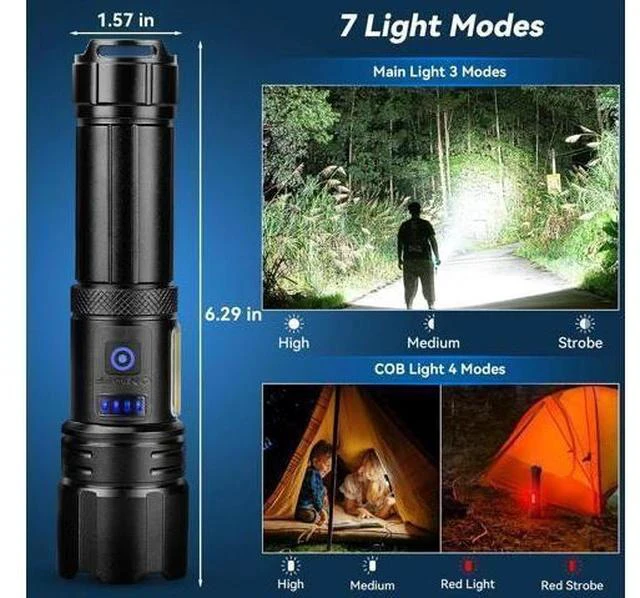 Alt view image 7 of 7 - Rechargeable Flashlight 2 Pack 900000 High Lumens Super Bright Flash Light 7 Modes with COB Work Light IPX6 Waterproof Powerful Handheld LED Flashlights for Camping Hiking
