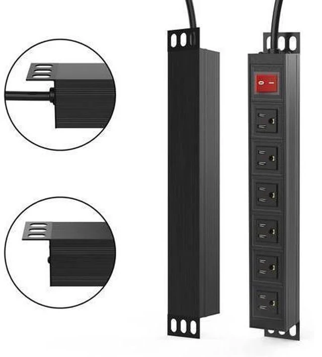 Alt view image 2 of 7 - 6 Outlet Power Strip, Metal Mountable Power Strip Surge Protector, Heavy Duty Wall Mount Power Outlet for Commercial, Industrial, Workshop, 6FT Power Cord, 15A/125V 1875W (Black 6FT)