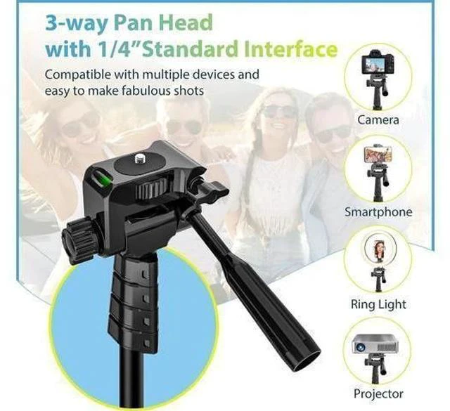 Alt view image 3 of 6 - Aureday 67 Phone Tripod, Detachable and Extendable Selfie Stick Tripod for iPhone/Android Smartphone/Camera/GoPro, Portable Cell Phone Tripod with 360-Degree Rotatable Pan Head