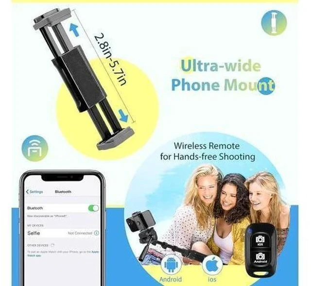 Alt view image 5 of 6 - Aureday 67 Phone Tripod, Detachable and Extendable Selfie Stick Tripod for iPhone/Android Smartphone/Camera/GoPro, Portable Cell Phone Tripod with 360-Degree Rotatable Pan Head
