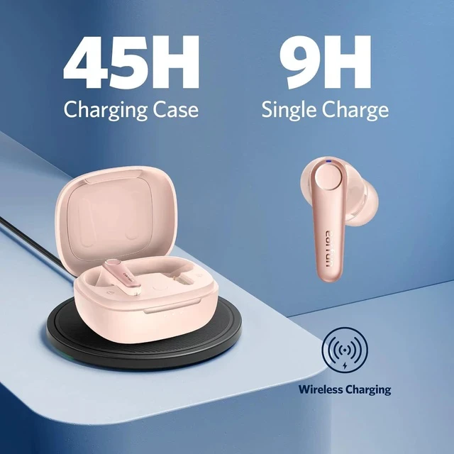 Alt view image 4 of 6 - EarFun Air Pro 3 Noise Cancelling Wireless Earbuds, Qualcomm® aptX Adaptive Sound, 6 Mics CVC 8.0 ENC, Bluetooth 5.3 Earbuds, Multipoint Connection, 45H Playtime, App Customize EQ, Pink