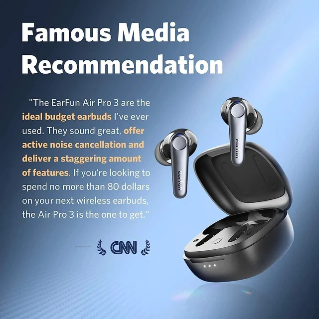 Alt view image 2 of 7 - EarFun Air Pro 3 Noise Cancelling Wireless Earbuds, Qualcomm® aptX Adaptive Sound, 6 Mics CVC 8.0 ENC, Bluetooth 5.3 Earbuds, Multipoint Connection, 45H Playtime, App Customize EQ, Wireless Charging
