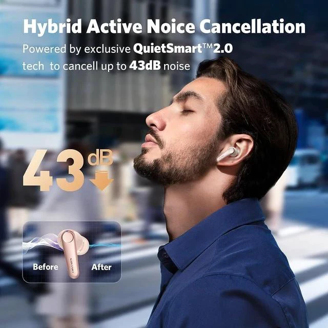 Alt view image 6 of 6 - EarFun Air Pro 3 Noise Cancelling Wireless Earbuds, Qualcomm® aptX Adaptive Sound, 6 Mics CVC 8.0 ENC, Bluetooth 5.3 Earbuds, Multipoint Connection, 45H Playtime, App Customize EQ, Pink