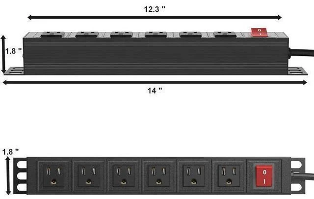 Alt view image 4 of 7 - 6 Outlet Power Strip, Metal Mountable Power Strip Surge Protector, Heavy Duty Wall Mount Power Outlet for Commercial, Industrial, Workshop, 6FT Power Cord, 15A/125V 1875W (Black 6FT)
