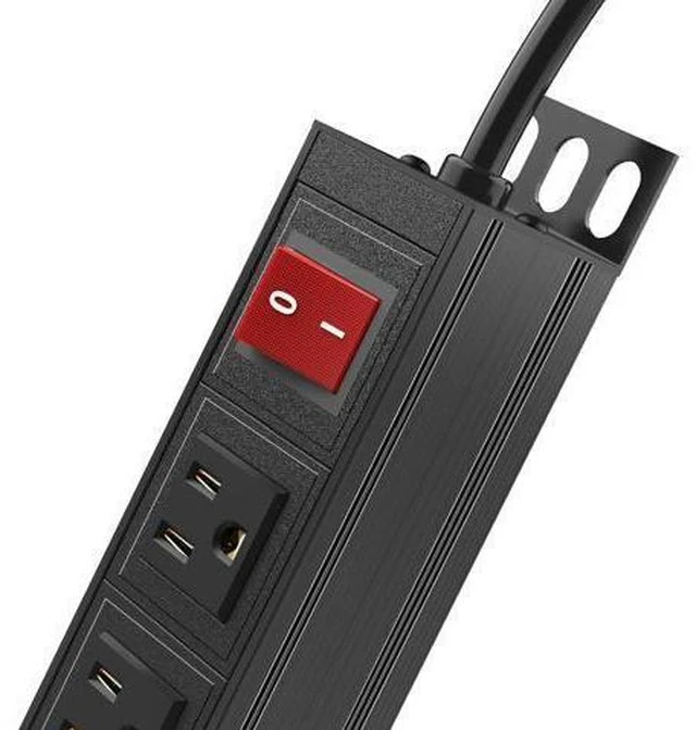 Alt view image 5 of 7 - 6 Outlet Power Strip, Metal Mountable Power Strip Surge Protector, Heavy Duty Wall Mount Power Outlet for Commercial, Industrial, Workshop, 6FT Power Cord, 15A/125V 1875W (Black 6FT)