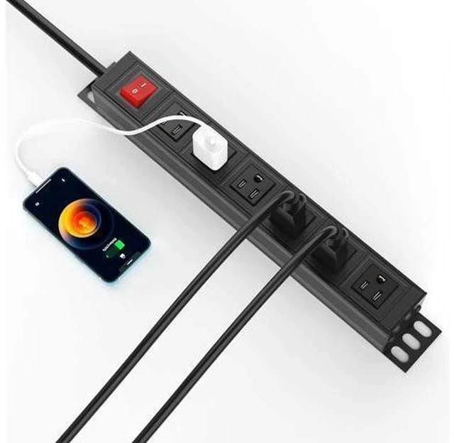 Alt view image 6 of 7 - 6 Outlet Power Strip, Metal Mountable Power Strip Surge Protector, Heavy Duty Wall Mount Power Outlet for Commercial, Industrial, Workshop, 6FT Power Cord, 15A/125V 1875W (Black 6FT)