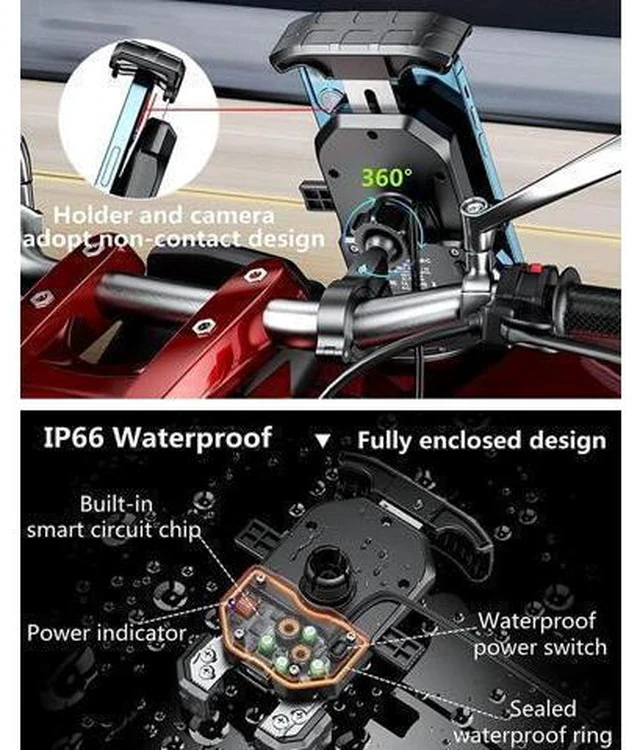 Alt view image 5 of 6 - KEWIG Waterproof Motorcycle Phone Mount Qi 15W Wireless & USB C 20W Fast Chargeing Port Automatically Lock & Quick Release Handlebar Cell Phone Holder for 4-7 Phones