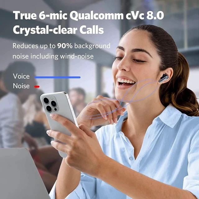 Alt view image 5 of 7 - EarFun Air Pro 3 Noise Cancelling Wireless Earbuds, Qualcomm® aptX Adaptive Sound, 6 Mics CVC 8.0 ENC, Bluetooth 5.3 Earbuds, Multipoint Connection, 45H Playtime, App Customize EQ, Wireless Charging