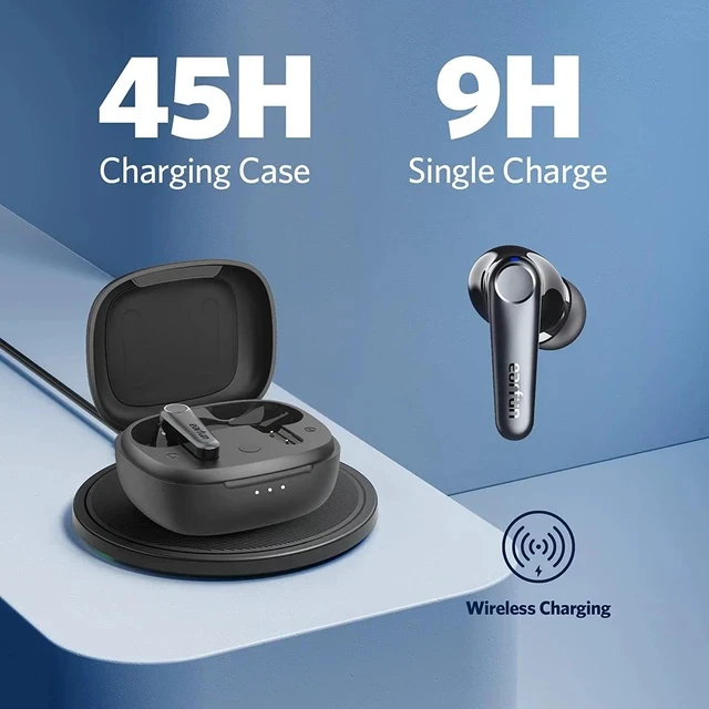 Alt view image 7 of 7 - EarFun Air Pro 3 Noise Cancelling Wireless Earbuds, Qualcomm® aptX Adaptive Sound, 6 Mics CVC 8.0 ENC, Bluetooth 5.3 Earbuds, Multipoint Connection, 45H Playtime, App Customize EQ, Wireless Charging