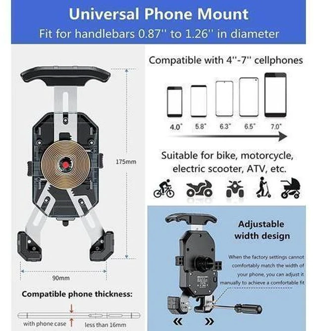 Alt view image 6 of 6 - KEWIG Waterproof Motorcycle Phone Mount Qi 15W Wireless & USB C 20W Fast Chargeing Port Automatically Lock & Quick Release Handlebar Cell Phone Holder for 4-7 Phones