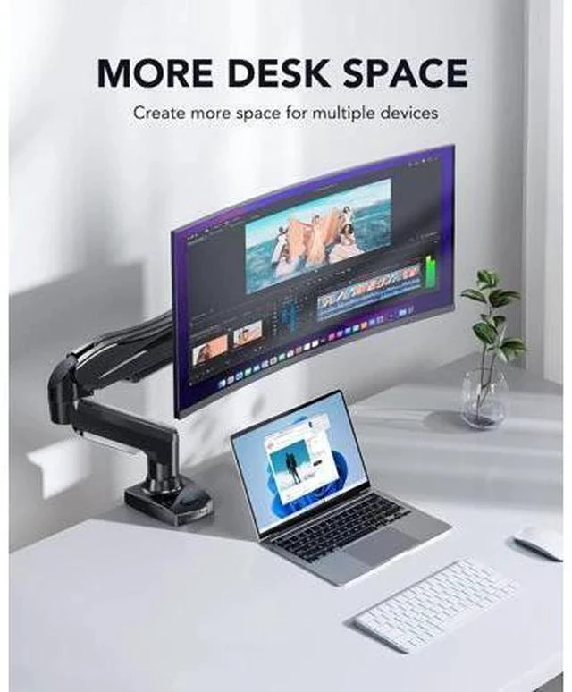 Alt view image 5 of 7 - HUANUO Single Monitor Mount, 13 to 32 Inch Gas Monitor Arm, Adjustable Stand, Vesa Mount with Clamp and Grommet Base - Fits 4.4 to 19.8lbs LCD Computer Monitors