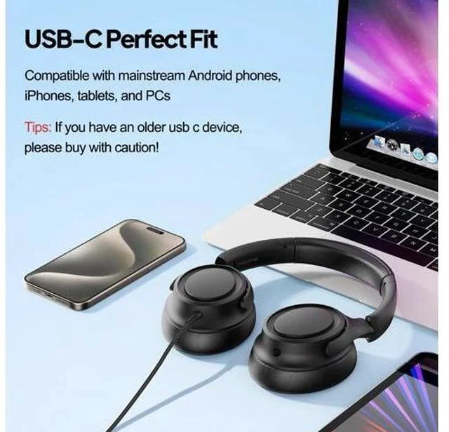 Alt view image 4 of 7 - ADOOPE Wired Over-Ear Headphones with USB C Connector, Hi-Fi Stereo Sound, Noise-Isolating Ear Cups, Comfortable Fit for USB C Devices (No Bag, Black)