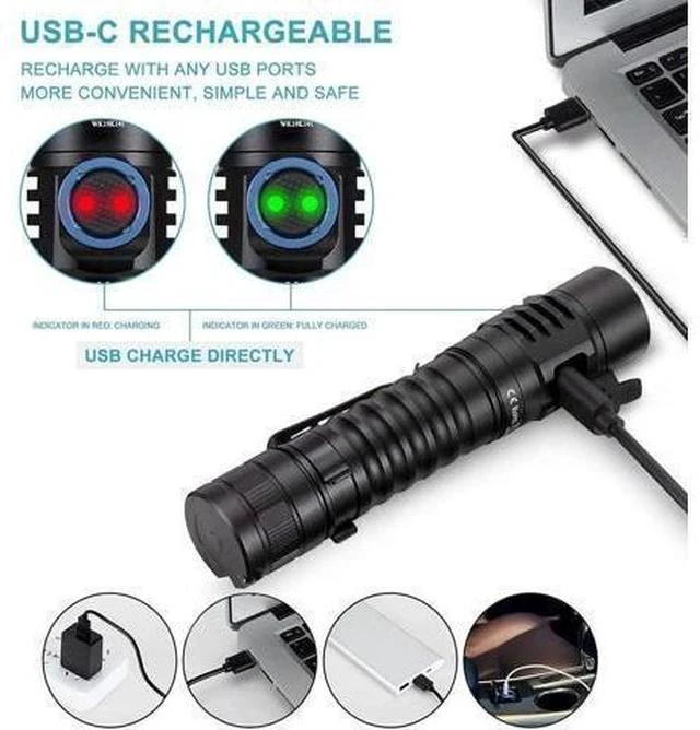 Alt view image 6 of 7 - Pocket LED Flashlight, High 90CRI Ultra Bright Max 1300 Lumen Mini Flashlight with Standard USB A-C Cable,IP67 Waterproof,Magnetic Tailcap, Great for Indoor/Outdoor Activities(2700K Warm)