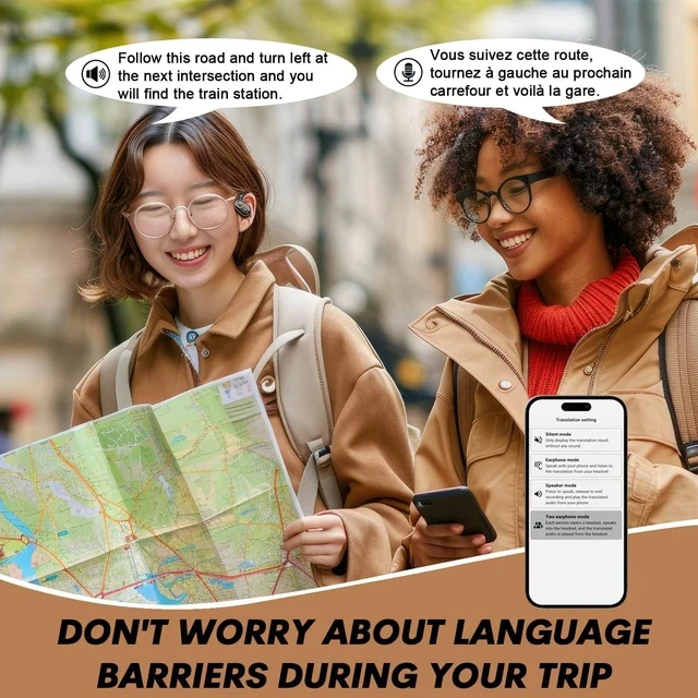Alt view image 3 of 7 - Over The Ear Translator Earbuds AI Translation Earbuds Earphones Real Time 150 Language Translator Ear Buds Translating Bone Conduction Headphones Wireless Bluetooth Out of Ear Open Ear Earbuds