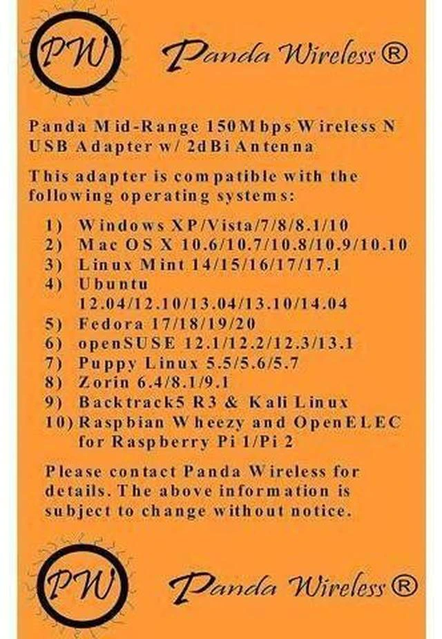 Alt view image 7 of 7 - Panda Wireless PAU04 Mid Range 150Mbps Wireless N USB Adapter w/ 2dBi Antenna - Win XP/Vista/7/8/10/11, Mint, Ubuntu, MX Linux, Manjaro, Fedora, Centos, Kali Linux and Raspbian