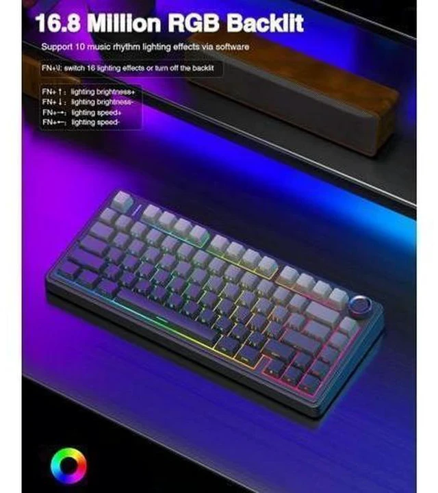 Alt view image 6 of 7 - AULA F75 Pro Wireless Mechanical Keyboard,75% Gasket Hot Swappable Custom Keyboard,RGB Backlit,Pre-lubed Reaper Switches,Side Printed PBT Keycaps,2.4GHz/USB-C/BT5.0 Mechanical Gaming Keyboard