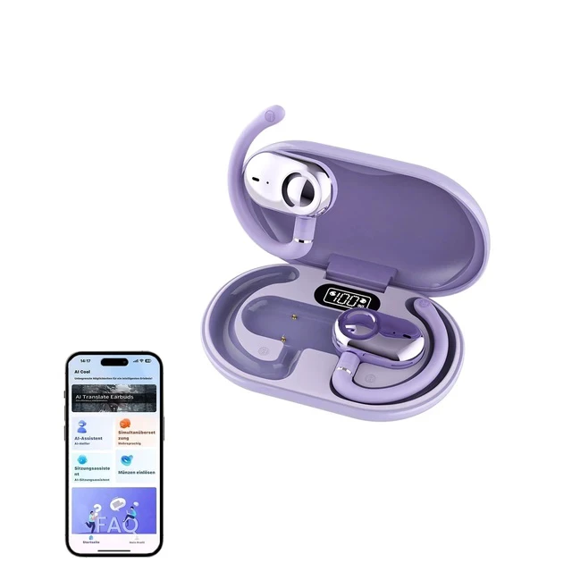 Alt view image 6 of 7 - Over The Ear Translator Earbuds AI Translation Earbuds Earphones Real Time 150 Language Translator Ear Buds Translating Bone Conduction Headphones Wireless Bluetooth Out of Ear Open Ear Earbuds