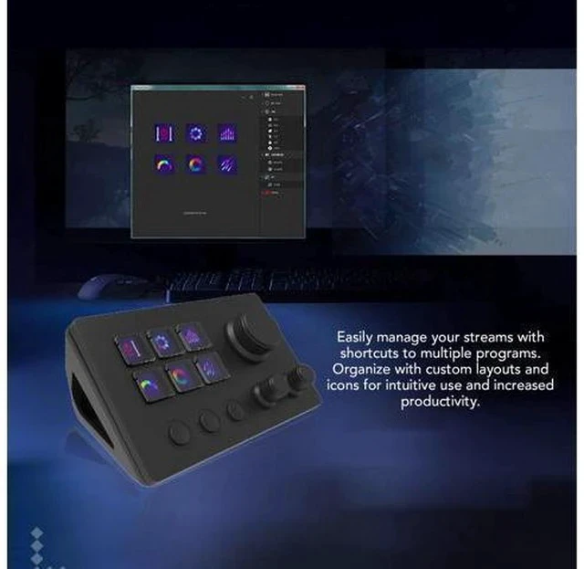Alt view image 4 of 7 - Visual Keyboard, Visual Keyboard with Knobs 6 Keys LCD Custom Buttons Programmable Keyboards Visual Keyboard for OBS for Twitch for OS X PC (Black)