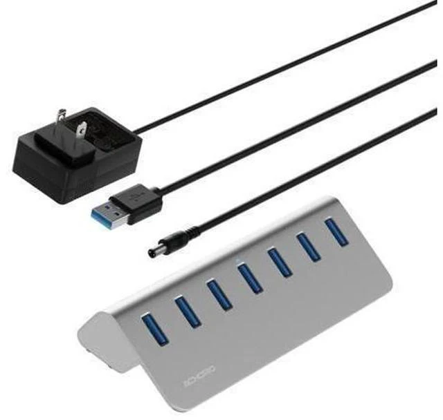 Main image of Achoro 7 Ports Powered USB HUB - 2nd Generation 10GB Super Speed External USB Port - USB 3.2 Aluminium USB Hub for Computer, Mac, PCs, Smartphone & Tablets - Computer Multiple USB Hub (POWERED SILVER)