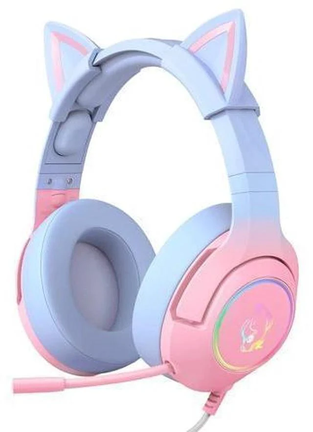 Main image of PHNIXGAM Gaming Headset for PS4, PS5, Xbox One(No Adapter), Cat Ear Headphones with Noise Cancelling Microphone, RGB Backlight, Surround Sound for PC, Mobile Phone, Gradient Pink Blue