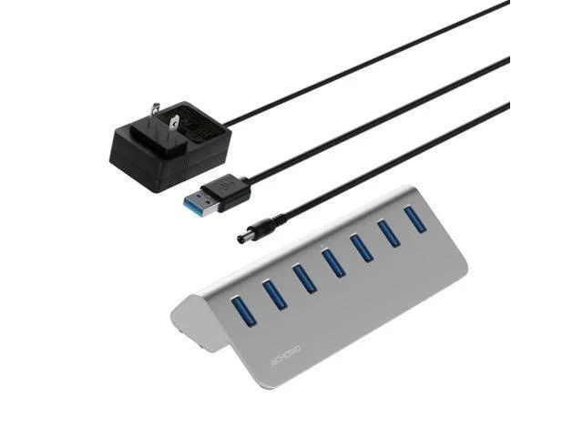 Alt view image 5 of 7 - Achoro 7 Ports Powered USB HUB - 2nd Generation 10GB Super Speed External USB Port - USB 3.2 Aluminium USB Hub for Computer, Mac, PCs, Smartphone & Tablets - Computer Multiple USB Hub (POWERED SILVER)
