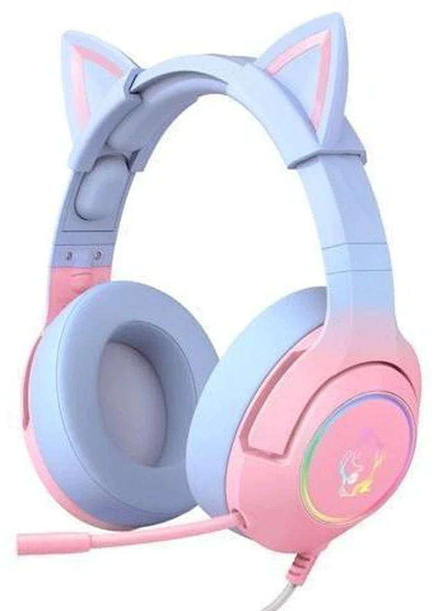 Alt view image 7 of 7 - PHNIXGAM Gaming Headset for PS4, PS5, Xbox One(No Adapter), Cat Ear Headphones with Noise Cancelling Microphone, RGB Backlight, Surround Sound for PC, Mobile Phone, Gradient Pink Blue
