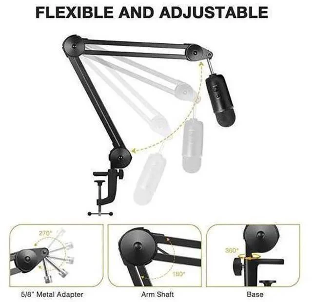 Alt view image 5 of 7 - Microphone Arm Stand Heavy Duty Mic Arm Microphone Stand Suspension Scissor Boom Stands with Mic Clip and Cable Ties for Blue Yeti Snowball and Blue Yeti NanoMedium
