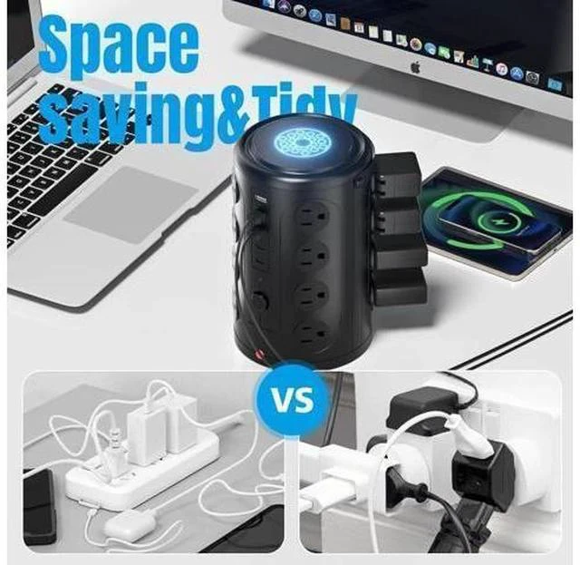 Alt view image 3 of 7 - Tower Power Strip Surge Protector with 16 Outlets and 5 USB Ports (2 USB-C), 6FT Extension Cord with Multiple Outlets,Heavy Duty Charging Station,Home Office Dorm Room Essentials. No Wireless Charging