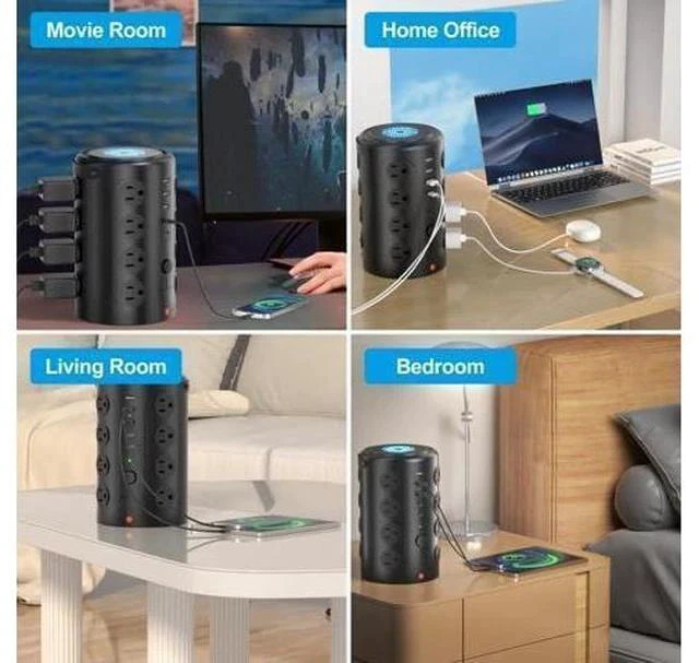 Alt view image 6 of 7 - Tower Power Strip Surge Protector with 16 Outlets and 5 USB Ports (2 USB-C), 6FT Extension Cord with Multiple Outlets,Heavy Duty Charging Station,Home Office Dorm Room Essentials. No Wireless Charging
