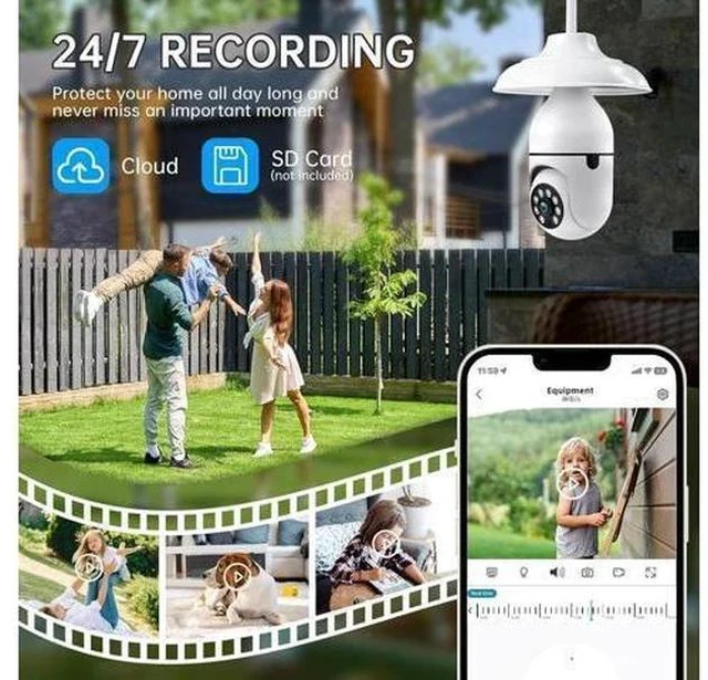 Alt view image 4 of 7 - Light Bulb Security Cameras Wireless Outdoor - 5G&2.4G wifi bulb Cameras for Home Security Outside Indoor, Full-Color Night Vision, Siren Alarm, 24/7 Recording Bulb Camera Work with Alexa (Snow white)