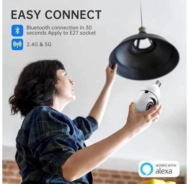 Alt view image 2 of 7 - Light Bulb Security Cameras Wireless Outdoor - 5G&2.4G wifi bulb Cameras for Home Security Outside Indoor, Full-Color Night Vision, Siren Alarm, 24/7 Recording Bulb Camera Work with Alexa (Snow white)