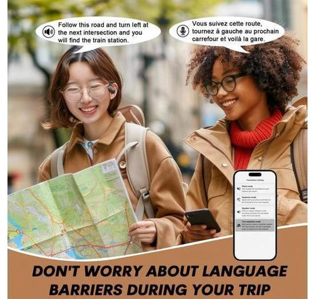 Alt view image 3 of 7 - Over The Ear Translator Earbuds AI Translation Earbuds Earphones Real Time 150 Language Translator Ear Buds Translating Bone Conduction Headphones Wireless Bluetooth Out of Ear Open Ear Earbuds