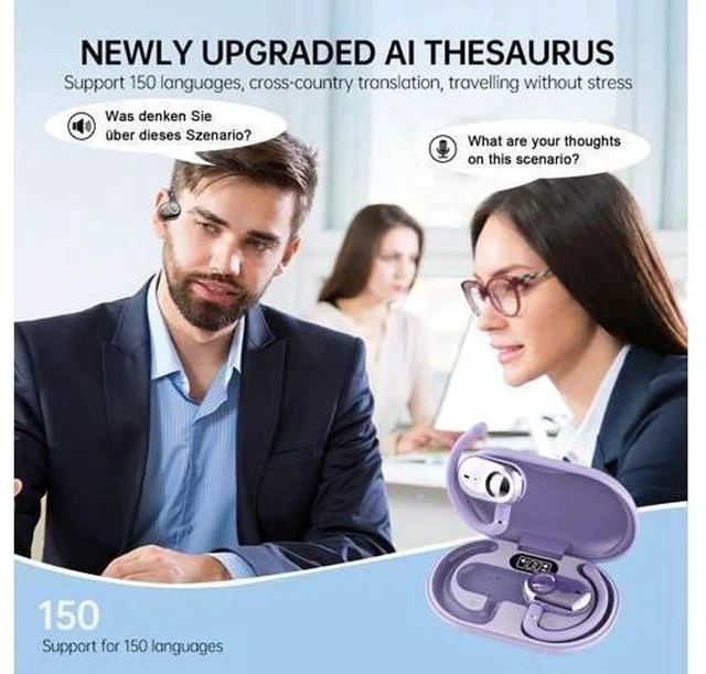 Alt view image 7 of 7 - Over The Ear Translator Earbuds AI Translation Earbuds Earphones Real Time 150 Language Translator Ear Buds Translating Bone Conduction Headphones Wireless Bluetooth Out of Ear Open Ear Earbuds
