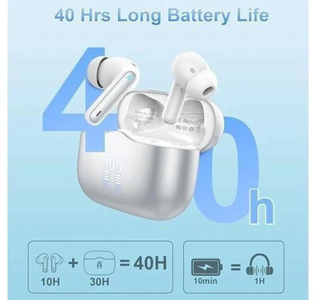 Alt view image 3 of 7 - Wireless Earbud Bluetooth 5.3 Headphones Deep Bass with 4 HD Mics Wireless Headphones in Ear 40H Playtime Bluetooth Earphones with Light Weight IP7 Waterproof Ear Buds for Android IOS Silver