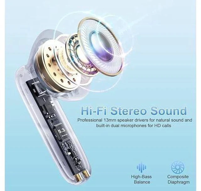 Alt view image 4 of 7 - Wireless Earbud Bluetooth 5.3 Headphones Deep Bass with 4 HD Mics Wireless Headphones in Ear 40H Playtime Bluetooth Earphones with Light Weight IP7 Waterproof Ear Buds for Android IOS Silver