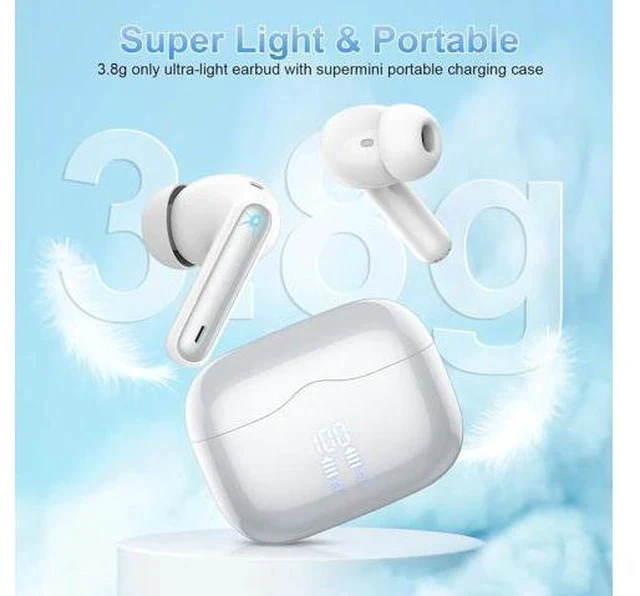 Alt view image 5 of 7 - Wireless Earbud Bluetooth 5.3 Headphones Deep Bass with 4 HD Mics Wireless Headphones in Ear 40H Playtime Bluetooth Earphones with Light Weight IP7 Waterproof Ear Buds for Android IOS Silver