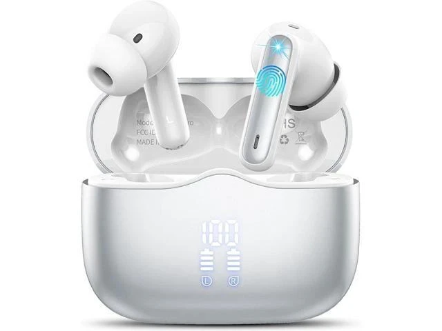 Alt view image 7 of 7 - Wireless Earbud Bluetooth 5.3 Headphones Deep Bass with 4 HD Mics Wireless Headphones in Ear 40H Playtime Bluetooth Earphones with Light Weight IP7 Waterproof Ear Buds for Android IOS Silver