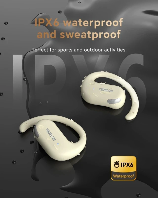 Alt view image 7 of 7 - Open Ear Earbuds, 50H Open Ear Headphones Bluetooth 5.4, IPX6 Open Ear buds Wireless with Adjustable Ear hook, Hi-res Stereo, AI Clear Call, Lightweight, Wireless Over Earbud for Workout, Gym, Running